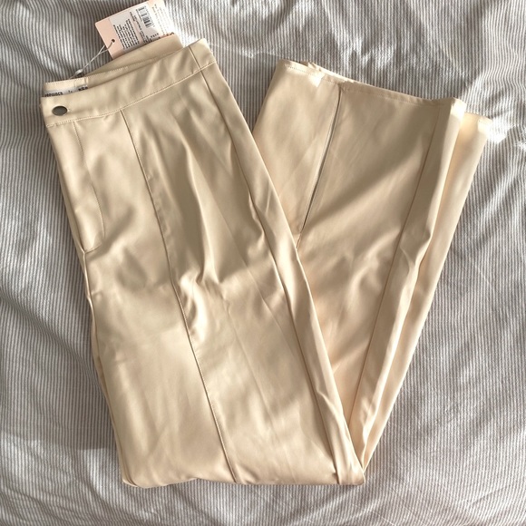 Cream Faux Leather Split Hem Trousers - Picture 14 of 15